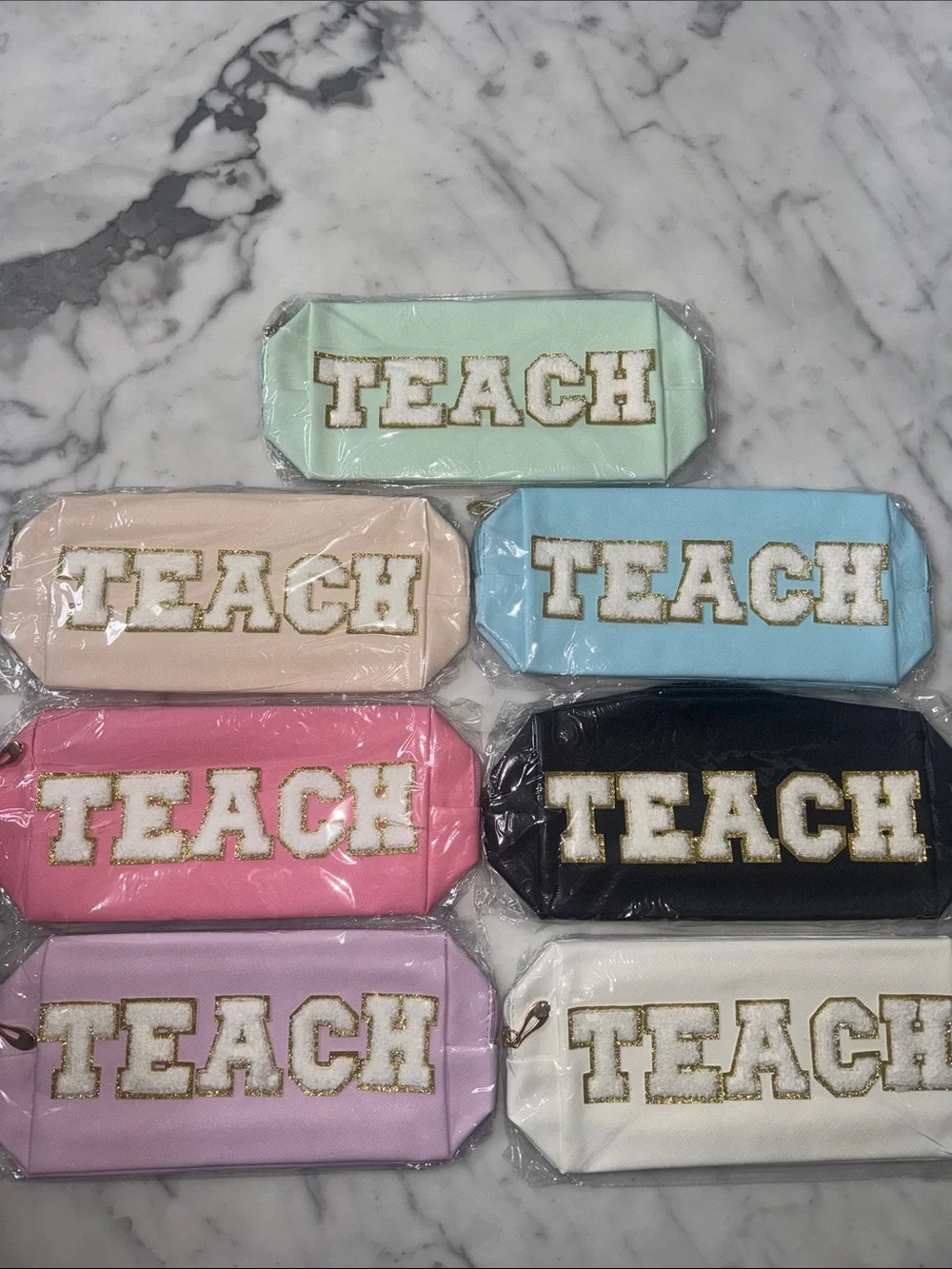 TEACH Embroidered Cosmetic Pouches